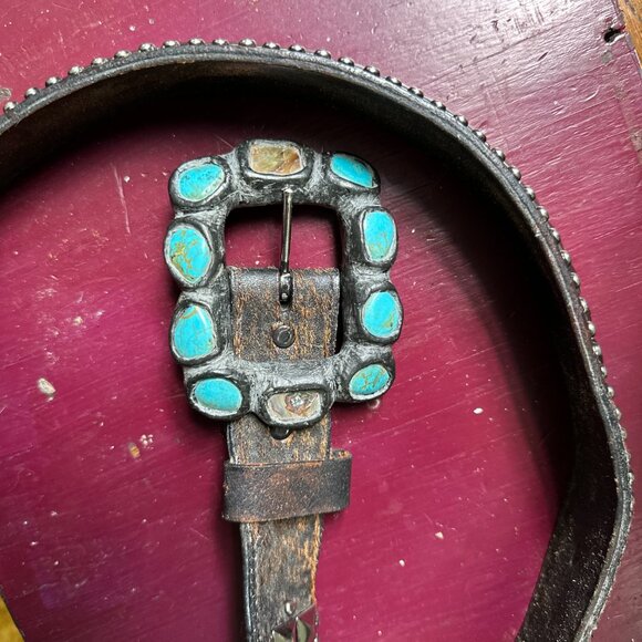 Turquoise & Mother of Pearl Hand-made Resin Belt - Picture 2 of 8